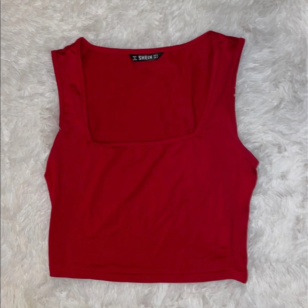shein square red cropped tank top crop